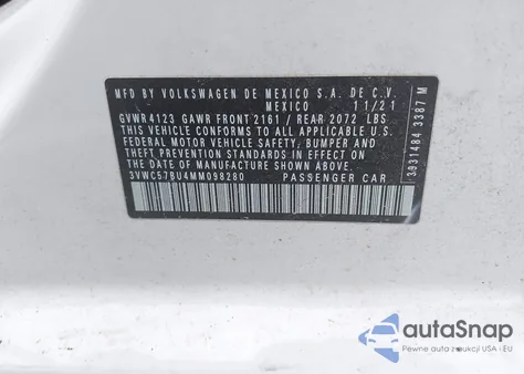 2021 Volkswagen Jetta 1.4T R-Line/1.4T S/1.4T Se from USA, damaged, VIN 3VWC57BU4MM098280